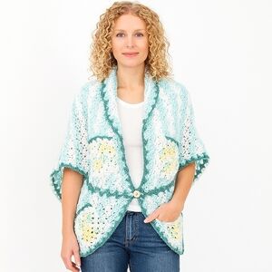 Hand Crafted Crochet Granny Square Cardigan Green